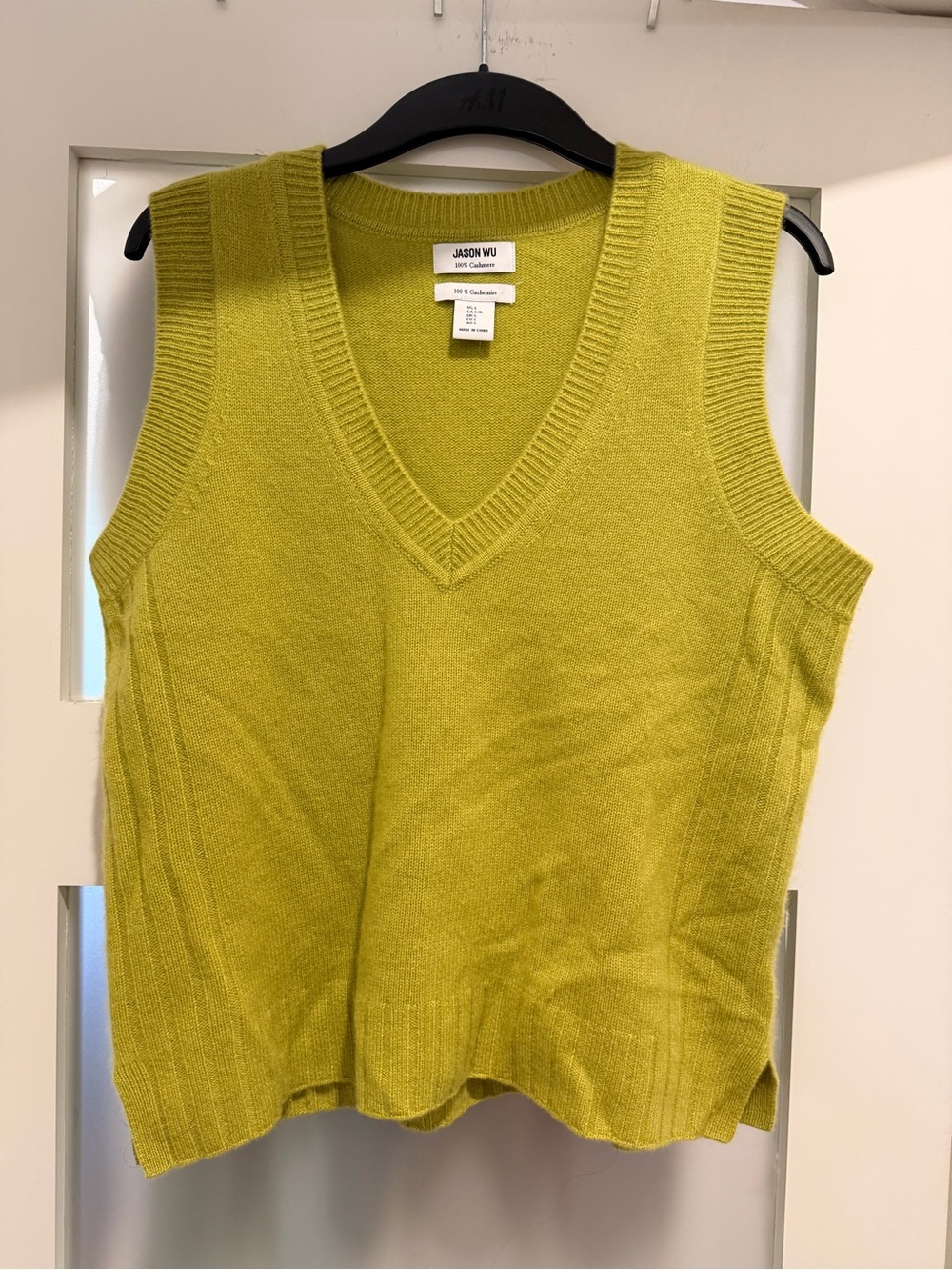 Jason Wu 100% Cashmere Lime Green V-Neck Sweater Vest